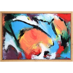 Thomas Pulgini, American, Pop-Art Abstract Oil on Board Painting Colorful Abstract Composition