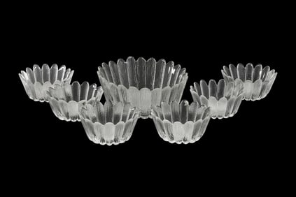 9 Pc. Set Pilgrim Heavy Textured Art Glass Flower Petal Style Clear Large Bowl & 8 Smaller Bowls