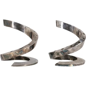 pair of silver-plated coiled candle holders designed by Bertil Vallien for Dansk Design, France