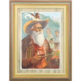 Signed W Rohrbeck, Watercolor Painting Mounted on Board, Tyrolean Leader, Parade Marshall