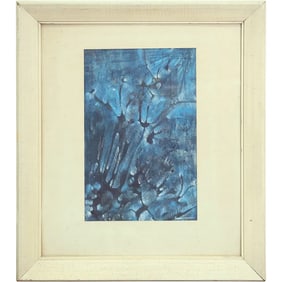 Signed Howard Johnson, Oil on Board Painting, Blue Abstract, Framed