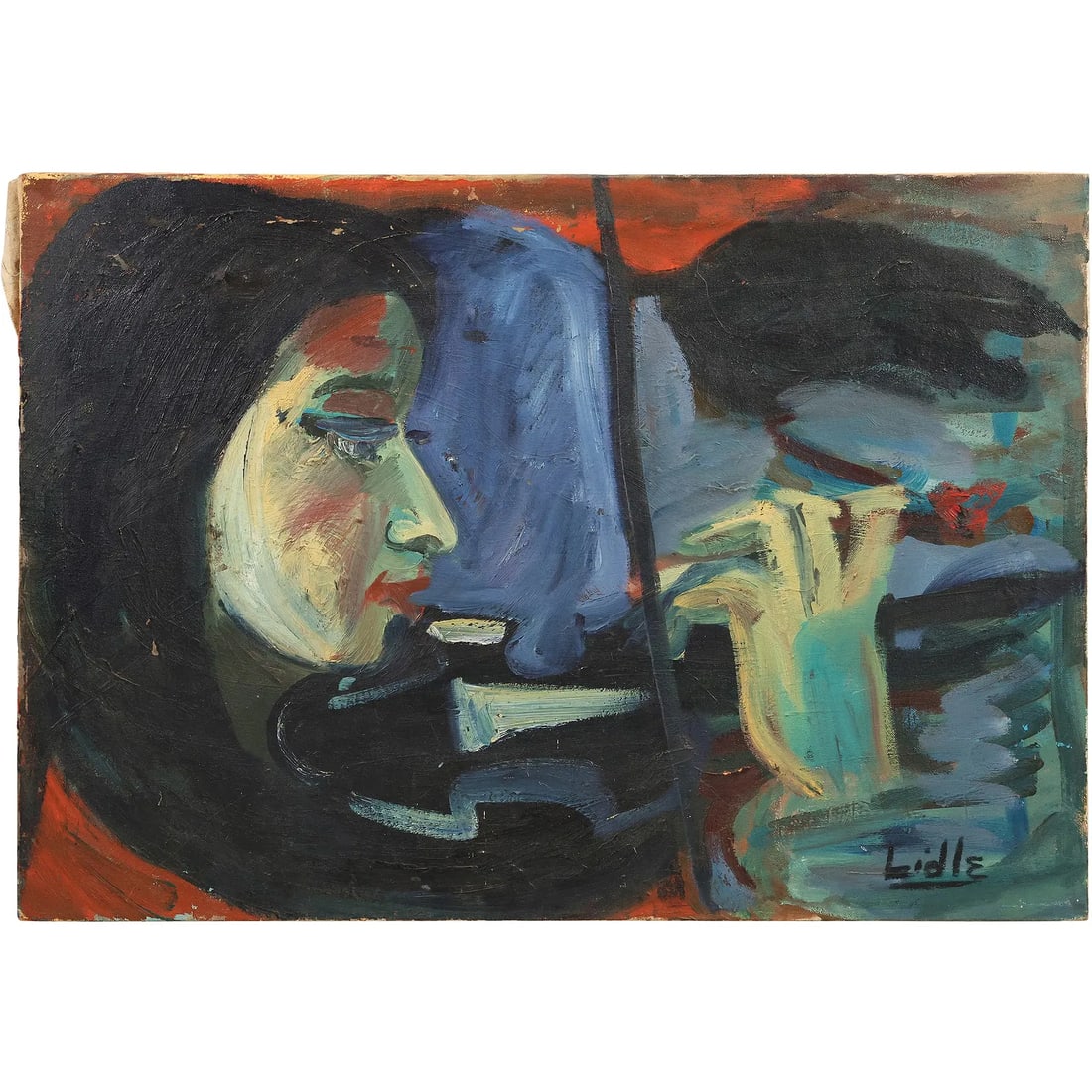 Signed Lidle, Vintage Oil on Canvas Painting Woman Playing a Violin, 35 in. x 24 in.: This item requires an appointment scheduled via email (donny@donnymaloneauctions.com) at least 24 hours before pick-up. size: Signed Lidle, Vintage Oil on Canvas Painting Woman Playing a Violin, 35 in