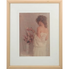 Quality Framed Lithograpgh Woman Arranging Flowers in Vase "Finishing Touch" #22/500, Signed