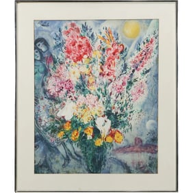 "Bouquet de Fleurs" by Marc Chagall, Photolithograph from 1981, Signed in Plate, Framed