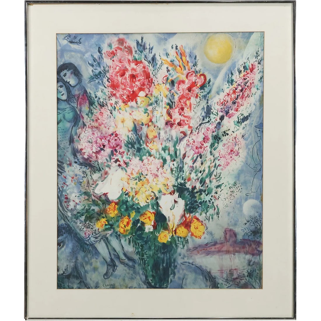 "Bouquet de Fleurs" by Marc Chagall, Photolithograph from 1981, Signed in Plate, Framed (1 of 14)