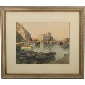 Paul Emile Lecomte (1877 - 1950) , MEVAGISSEY HARBOUR Vintage Framed Print