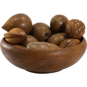 "World Wood" Wooden Bowl with 11 Wooden Fruit Peices 9.5 in. diameter