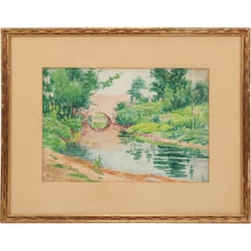 Ellen Angeline Holmes (1852 - 1933), American, Watercolor Painting Landscape with Stream