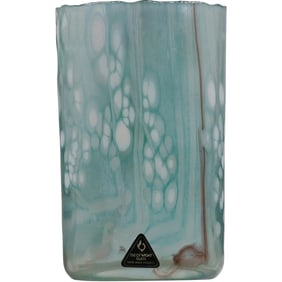 Isle of Wright Glass England Handmade Teal Marbled Look Vase with Label