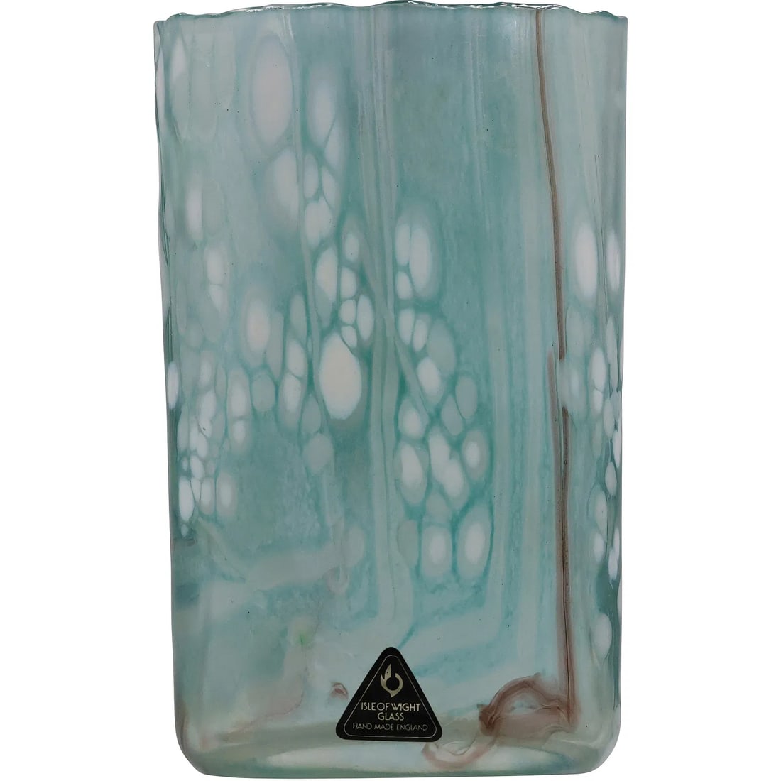Isle of Wright Glass England Handmade Teal Marbled Look Vase with Label (1 of 11)