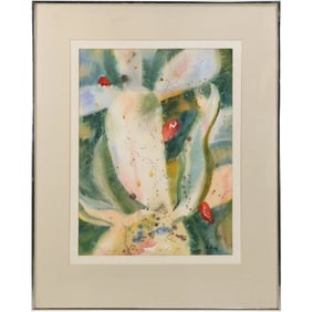 Dane D Morgan [Florida], Watercolor Painting, titled: "Cactus", Label on Verso, Framed
