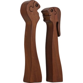 Signed BOB AMERI Mid-Century Modern Teak Wood Sculptures Kissing Couple. 10 in. height