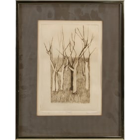 Artist Signed Helen Eluraits? Etching "Trees IV", Artist Proof, Framed