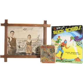 3 BUCK ROGERS Collectables: Framed Photograph, Little Book, Pop-Up Illustrated Book