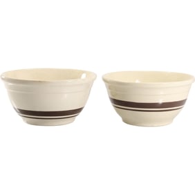 2 Stoneware Pottery Mixing Bowls with Brown Stripes 8.25 in. dia.