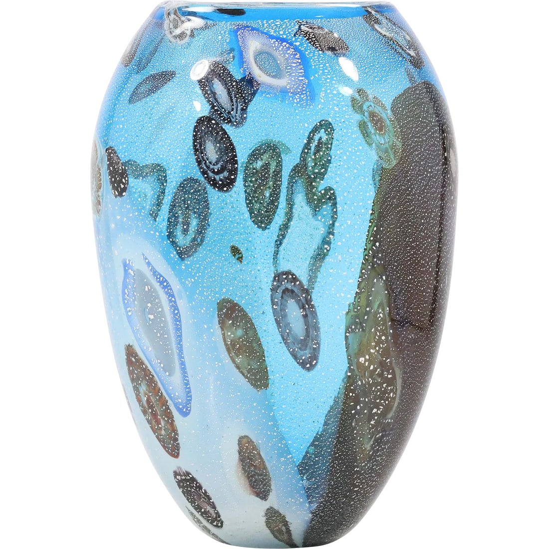 Quality Tall Aqua Blue Art Glass Vase with Abstract Pattern 13 inches height x 5.5 in. wide: " This item requires an appointment scheduled via email (donny@donnymaloneauctions.com) at least 24 hours before pick-up. Quality Tall Aqua Blue Art Glass Vase with Abstract Pattern 13 inches height x