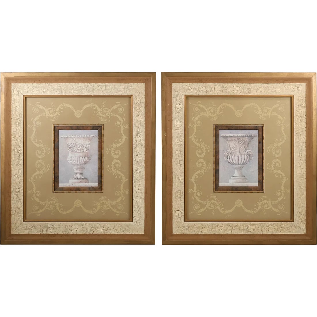 2 Framed FRENCH URNS Prints, Identified as "John Richard" Luxury Decor Company, Label on Verso (1 of 13)