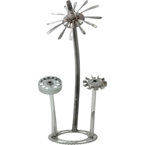 20th C. Folk Art Sculpture "Metal Flowers" Made of Industrial Gears and Sprocket 30.5 in. height