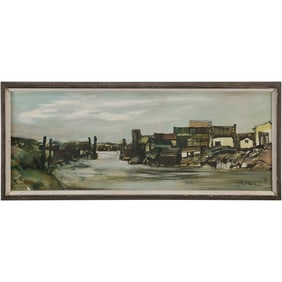 Artist Signed, Vintage Oil Painting on Board New England Fishing Wharf