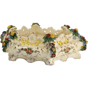 Vintage Italian Bassano Porcelain Planter – Relief Flower Decoration