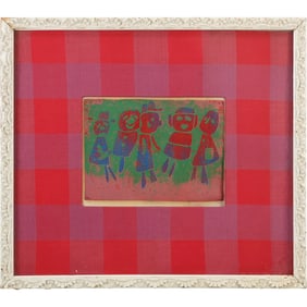 Vintage Linocut Modernism Lithograph "The Revelers" Numbered 12/18, Artist Signed "Rob."