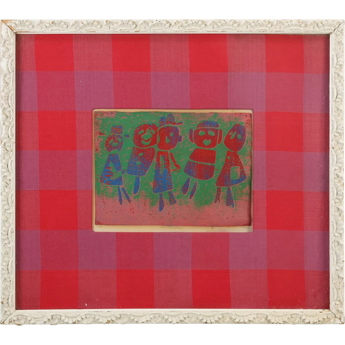 Vintage Linocut Modernism Lithograph "The Revelers" Numbered 12/18, Artist Signed "Rob.": This item requires an appointment scheduled via email (donny@donnymaloneauctions.com) at least 24 hours before pick-up. size: Vintage Linocut Modernism Lithograph "The Revelers" Numbered 12/18, Artist