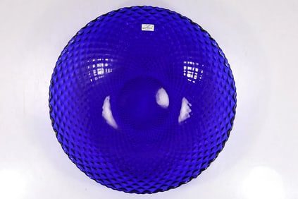 Laura Italy, Cobalt Blue Glass Center Bowl 14 in. diameter Weave Pattern