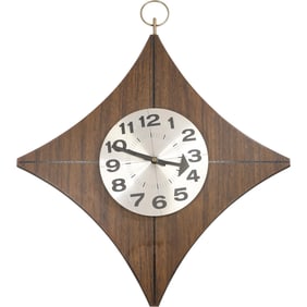 Mid-Century Modern Diamond Shaped Wall Clock, B.O. Movement