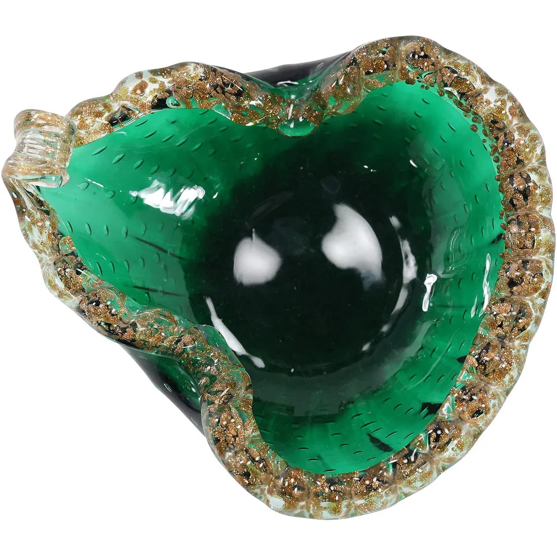 Rare Seguso Bullicante Controlled Bubble Murano Glass Shell Bowl Vase, Italy, Green, 7.25 in. (1 of 16)