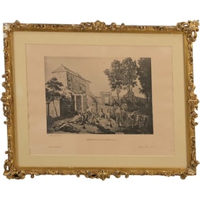 Framed Antique Art Print "Dejeuner Dans Une Auberge"