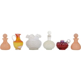 Lot of 6 Assorted Fenton Glass Perfume Bottles – Hobnail, Various Colors & Shapes