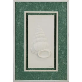 Signed Nathan, White, Textured Framed Relief Sculpture of a Wentletrap Seashell