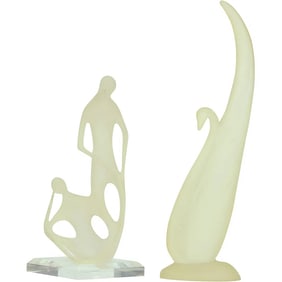 [2] Mid-Century Modern Lucite Sculptures, Figure and Wheat Leaf
