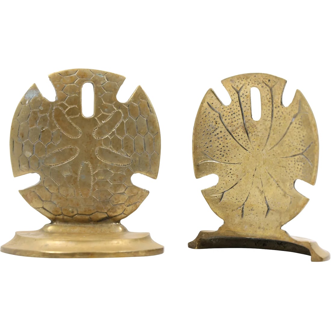 Pair of Sand Dollar Brass Bookends, original patina (1 of 11)