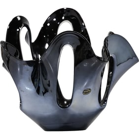 Krosno Jozefina Poland Large Sculptured Glass Vase with Original Label 14 in. height x 14 in. wide