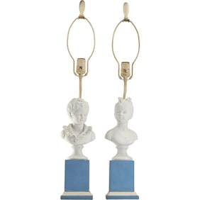 Pair Fine Quality Antique Parian Bisque FIGURE OF BOY AND GIRL TABLE LAMPS