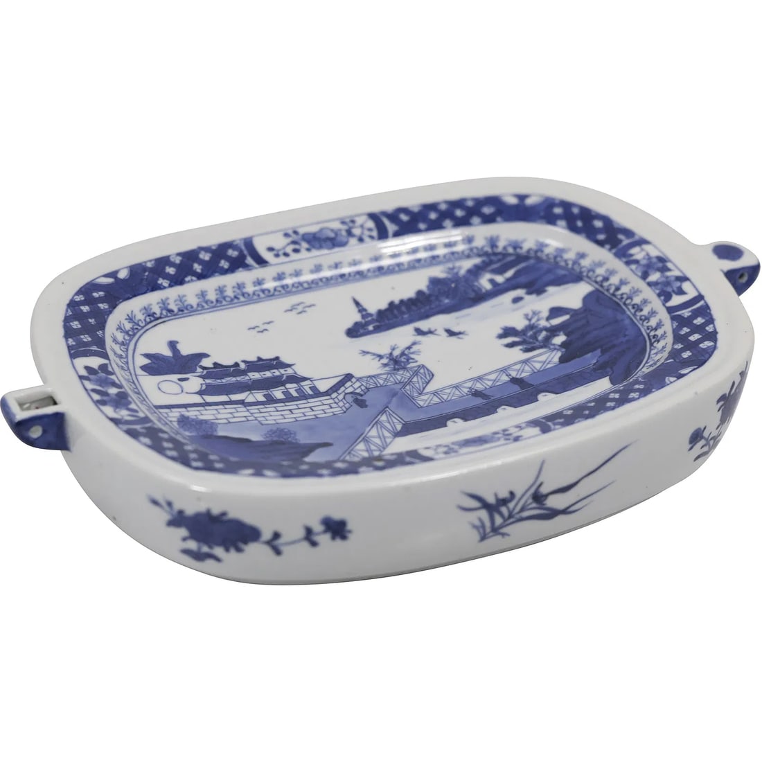 Chinese Export Blue Canton Porcelain Warming Dish, also known as a hot water warming plate. (1 of 11)