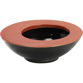 Signed Studio Art Pottery Modernism Round Saucer Bowl / Vase 9 in. dia.