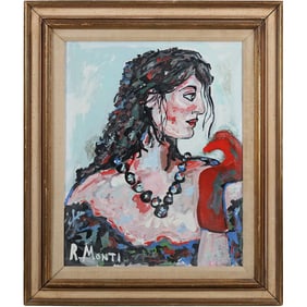 Rocco Monticolo, R Monti, 1931-2022, Oil on Canvas Painting ABSTRACT WOMAN PORTRAIT