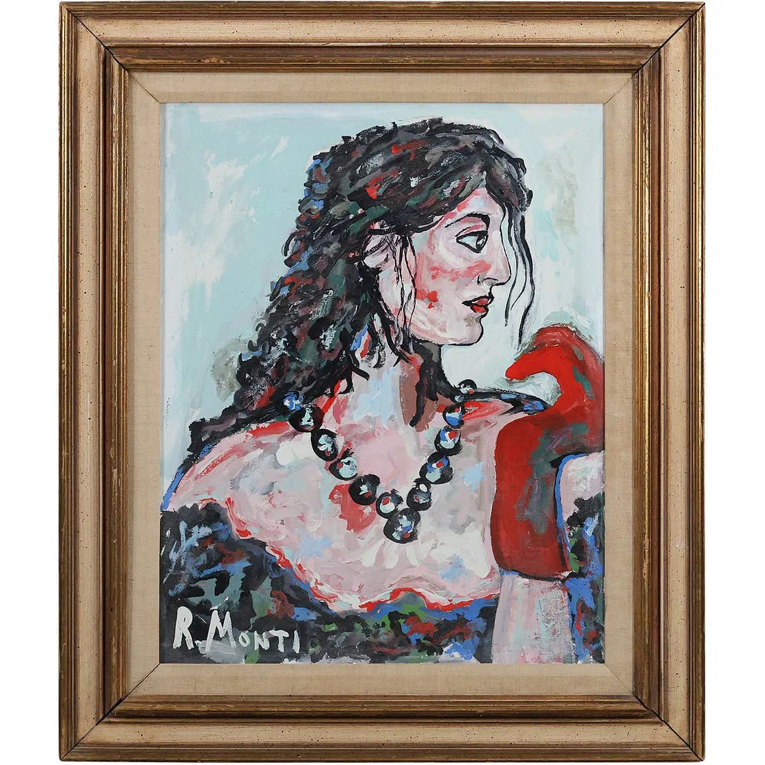 Rocco Monticolo, R Monti, 1931-2022, Oil on Canvas Painting ABSTRACT WOMAN PORTRAIT: This item requires an appointment scheduled via email (donny@donnymaloneauctions.com) at least 24 hours before pick-up. size: Rocco Monticolo, R Monti, 1931-2022, Oil on Canvas Painting ABSTRACT WOMAN