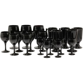 20 Assorted Gorham Reizart Black Amethyst Mid Century Crystal Port Wine Glasses, Mugs