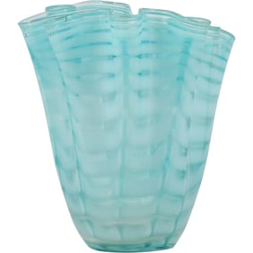 Royal Gallery Poland Art Glass Vase, Sky Blue with Wavy Swirls 11 inches height x 10.5 in. wide