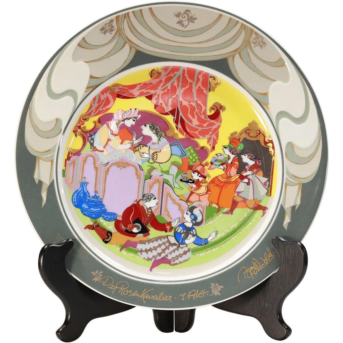 Rosenthal "Der Rosenkavalier" collector's plate, designed by Bjorn Wiinblad. 12.25 in. diameter: This item requires an appointment scheduled via email (donny@donnymaloneauctions.com) at least 24 hours before pick-up. Rosenthal "Der Rosenkavalier" collector's plate, designed by Bjorn Wiinblad. 12.