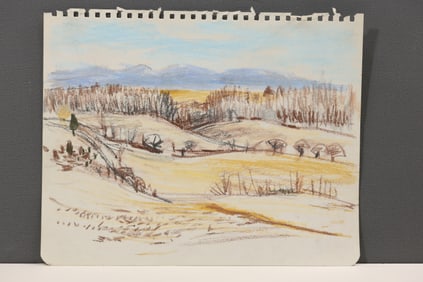 Robert Angeloch Crayon Drawing on Paper Landscape "Catskills", Unsigned
