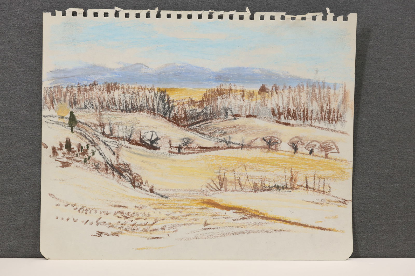 Robert Angeloch Crayon Drawing on Paper Landscape "Catskills", Unsigned