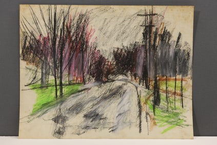 Robert Angeloch (1922–2011) West April Crayon Drawing, 1956, 8.5 × 11 in.