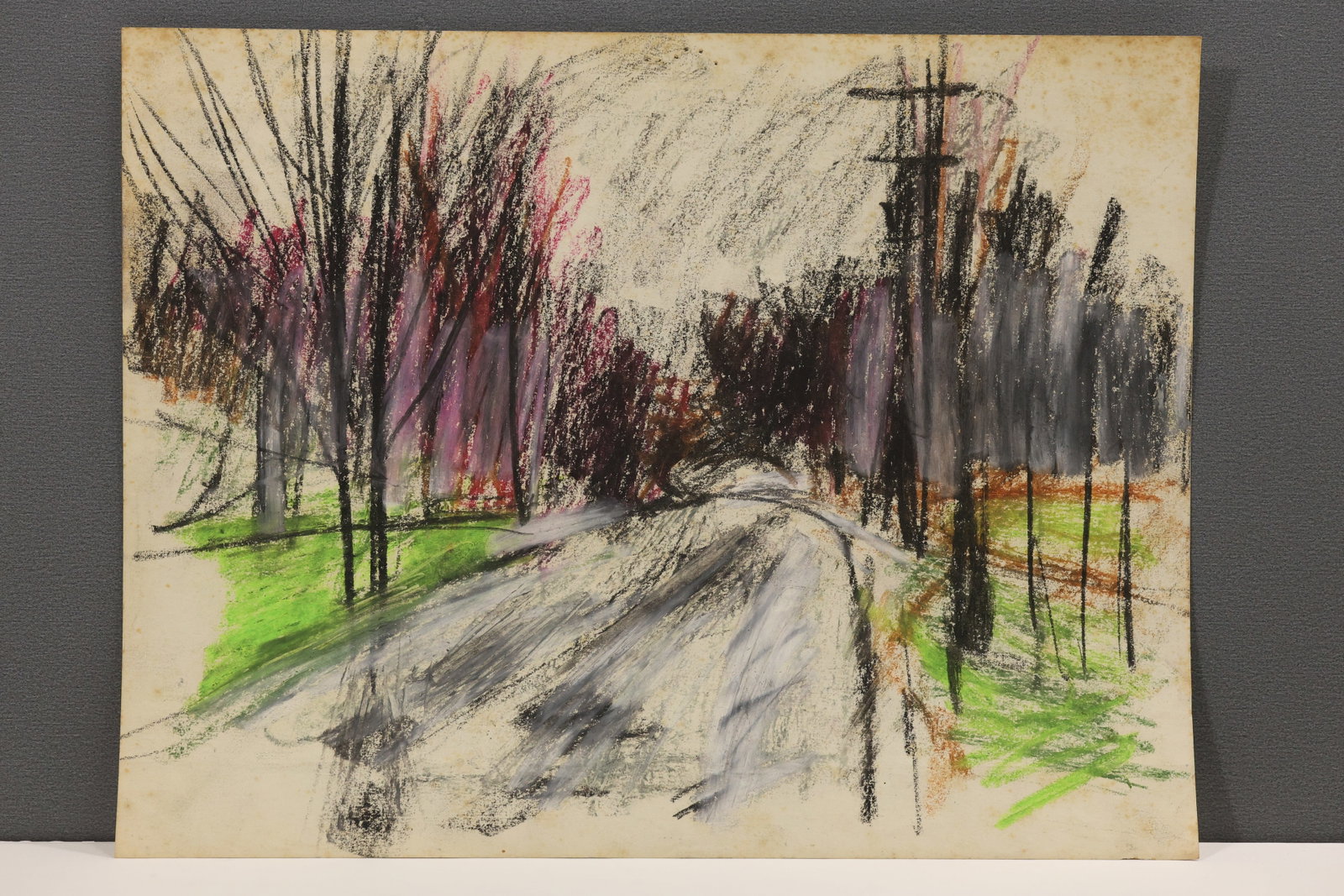 Robert Angeloch (1922–2011) West April Crayon Drawing, 1956, 8.5 × 11 in.: All descriptions were generated using AI technology and have not been reviewed or verified by a human. All items are sold as-is, where-is. It is the buyer’s responsibility to preview, examine, and a