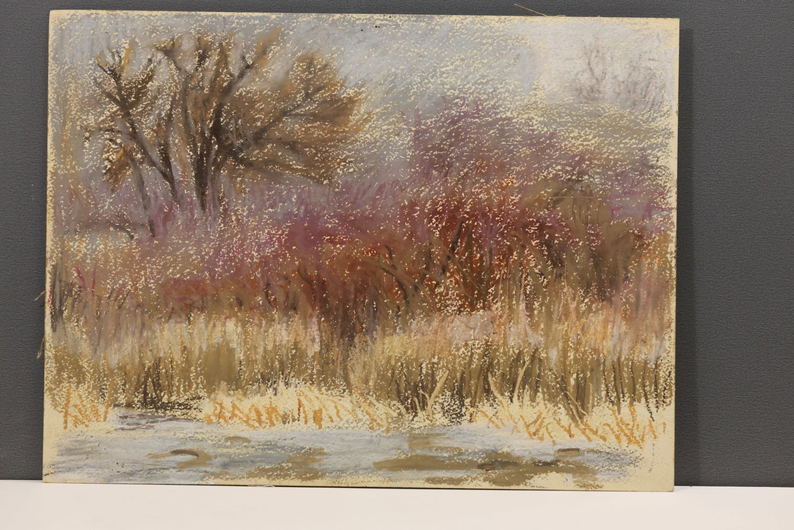 Robert Angeloch (1922–2011) Marsh Scene Crayon Drawing, 1956, 9 × 12 in.: All descriptions were generated using AI technology and have not been reviewed or verified by a human. All items are sold as-is, where-is. It is the buyer’s responsibility to preview, examine, and a