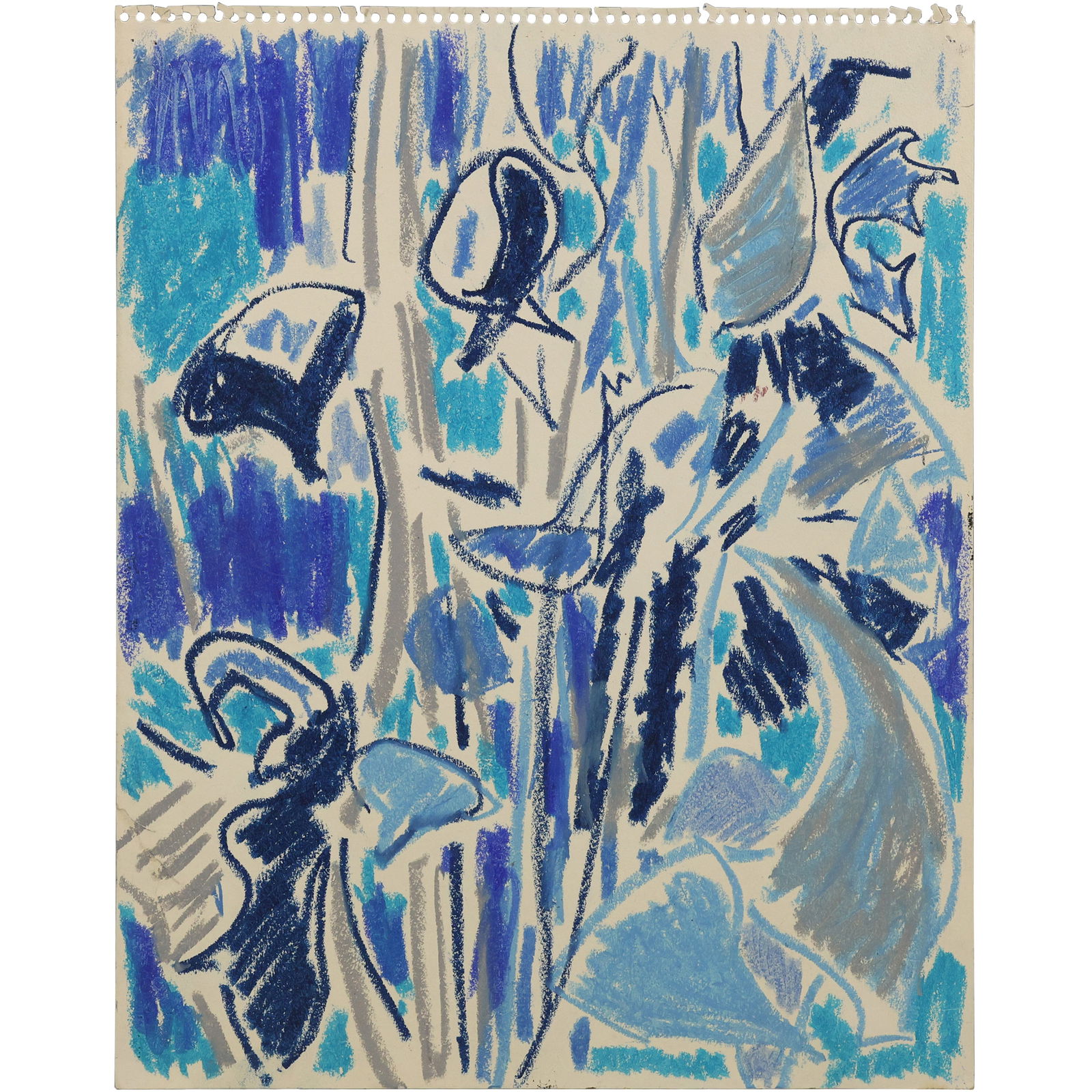 Robert Angeloch (1922–2011) Still Life with Blue Irises Crayon Drawing, 1956, 11 × 13.5 in. (1 of 12)