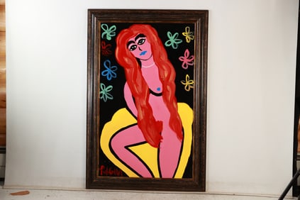 Thomas Pulgini, American, Pop-Art Nude Woman with Flowers